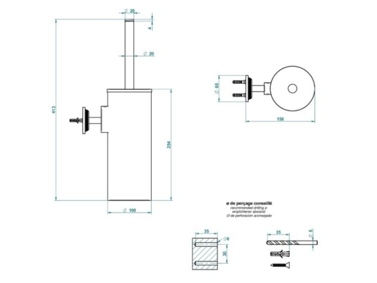 Ершик настенный THG Paris West Coast With Metal Lever Handle 100x158x413 мм PVD латунь U9BH494720C