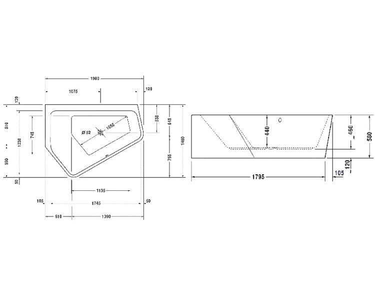 Ванна угловая Duravit Paiova 1900x1400 мм асимметричная 700396000000000