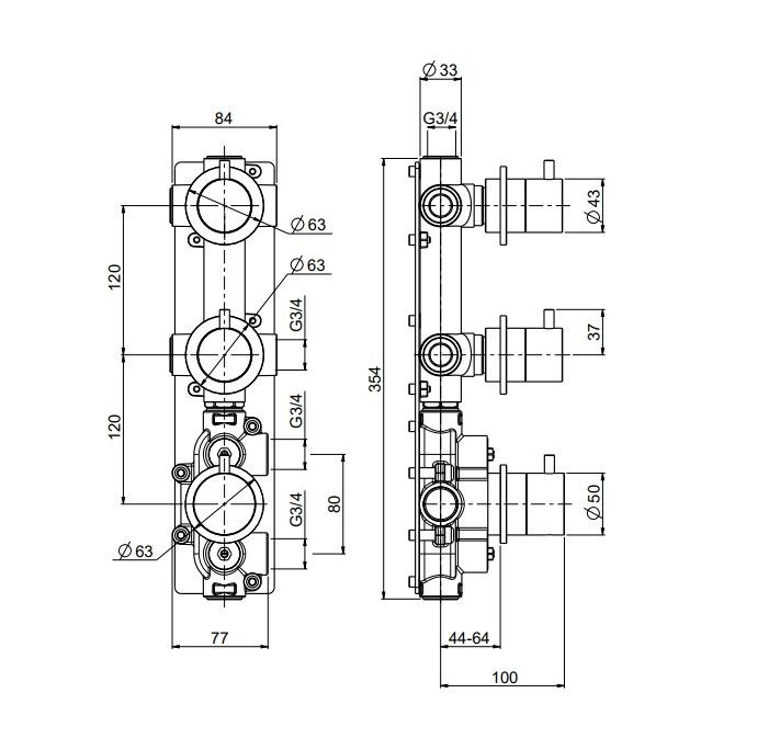 Смеситель для душа Quadrodesign Source встраиваемый на 2 потребителя золото розовое 124900OR