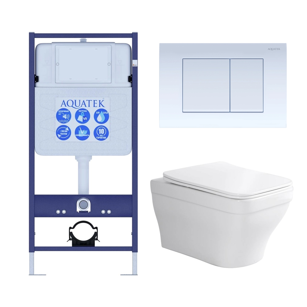 Комплект инсталляции 4 в 1 AQUATEK АМАДЕО (рама INS-0000012, кнопка KDI-0000009, унитаз AQ1163-00) АМАДЕО-009