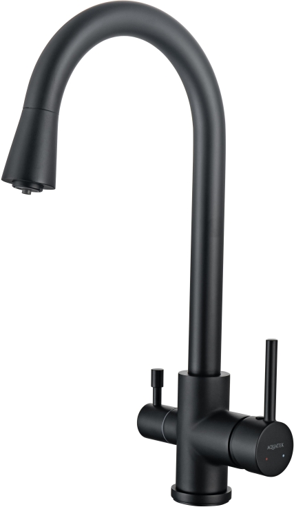 Смеситель для кухни Aquanet Вега с подключением к фильтру полукруглый излив матовый черный AQ1085MB