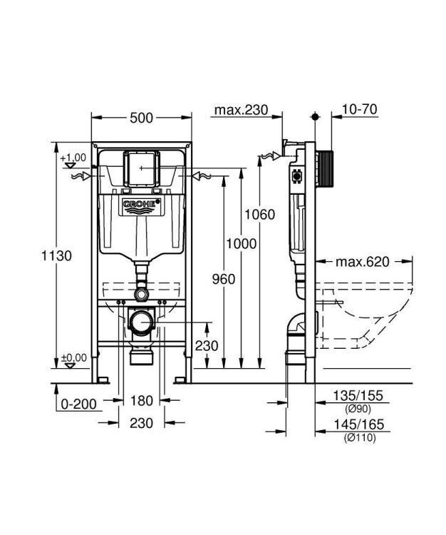 Инсталляция для подвесного унитаза Grohe Rapid SL 500x230x1130 мм 38536001