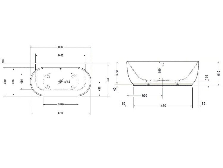 Ванна Duravit Luv 1800x950 мм пристенная белый 700433000000000