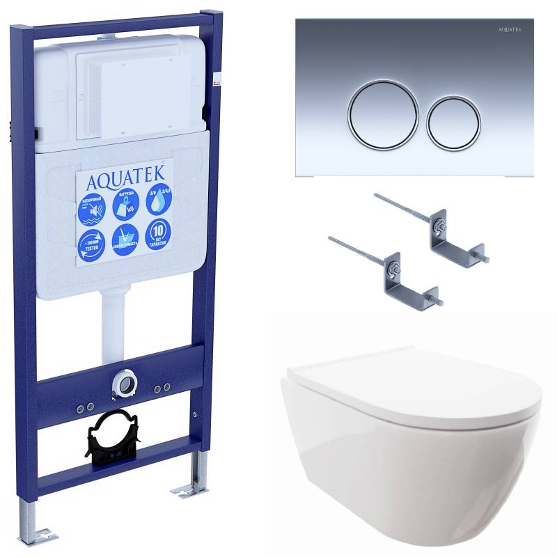 Комплект инсталляции 4 в 1 Aquatek Поларис (рама Standard, унитаз AQ0700-00, сиденье soft-close, панель KDI-0000018) ПОЛАРИС-018