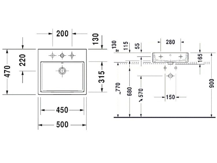 Раковина Duravit Vero Air 500x470 мм 1 отверстие под смеситель 2350500027