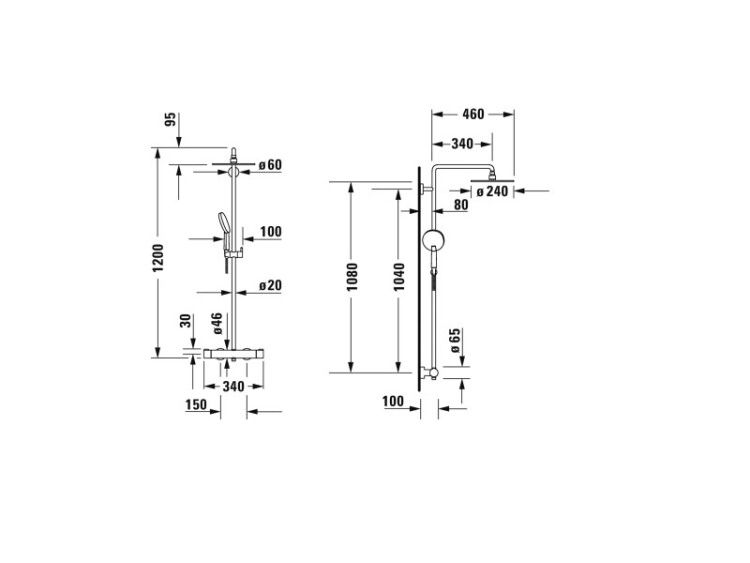 Душевая стойка Duravit C.1 с термостатом и изливом хром C14280008010