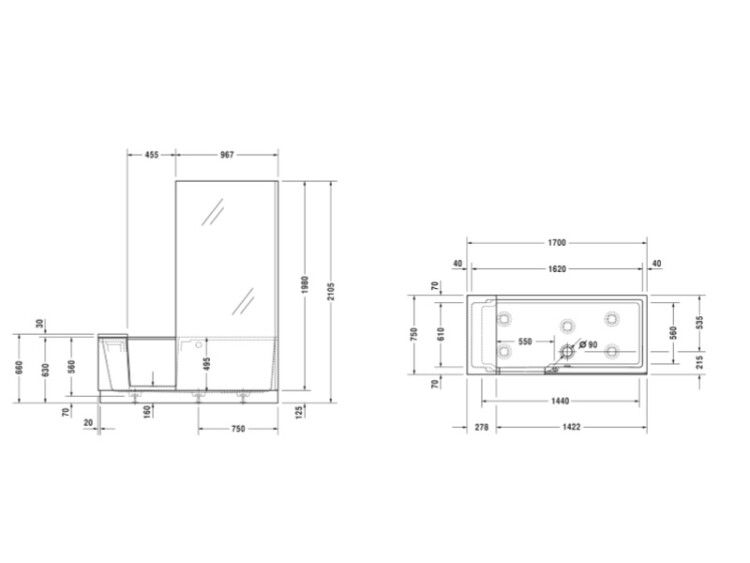 Ванна Duravit Shower + Bath 170x75 см из DuraSolid угловая правая 700404000000000
