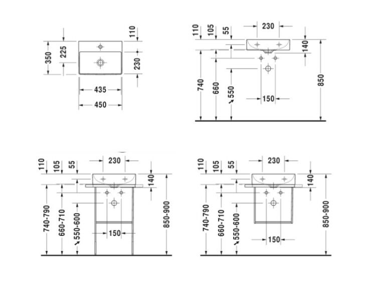 Раковина Duravit DuraSquare 450x350 мм без отверстий для смесителя 0732450070