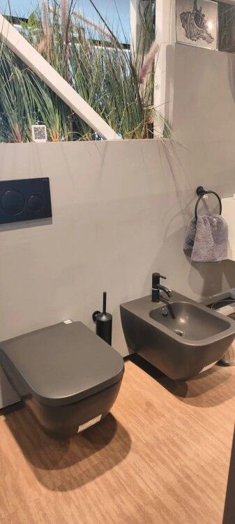 Комплект, Duravit, Happy D.2, унитаз подвесной с сиденьем   биде, цвет-антрацит/антрацит матовый