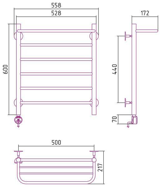 Полотенцесушитель электрический Стилье Формат 20 50x60 см без покрытия 00521-6050