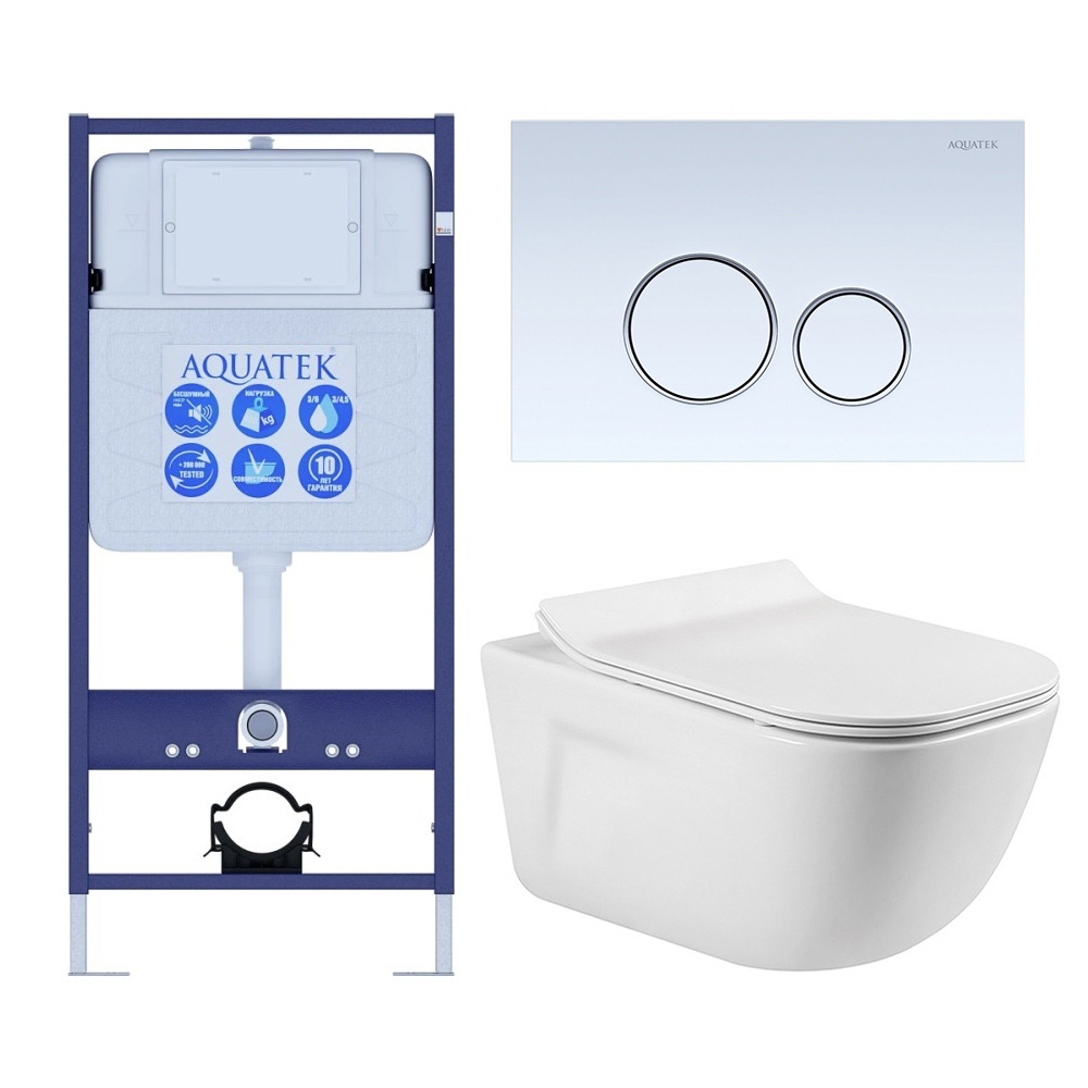 Комплект инсталляции с унитазом AQUATEK ДИВА-015 4в1 (рама INS-0000012, клавиша KDI-0000015, унитаз AQ2012-00) ДИВА-015 4в1