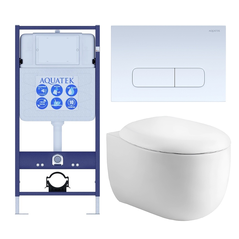 Комплект инсталляции 4 в 1 AQUATEK АЛЬТАИР (рама INS-0000012, кнопка KDI-0000013, унитаз AQ1980-00) cm-013