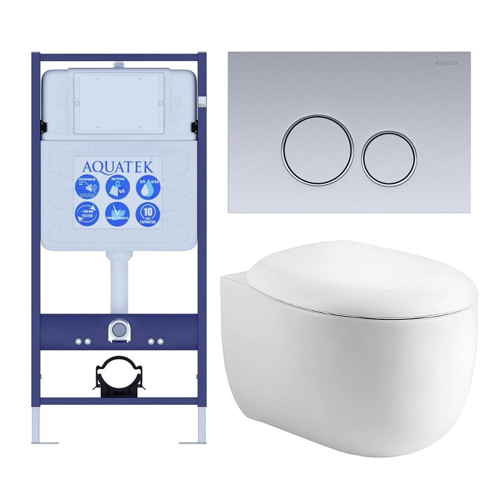 Комплект инсталляции 4 в 1 AQUATEK АЛЬТАИР (рама INS-0000012, кнопка KDI-0000019, унитаз AQ1980-00) cm-019