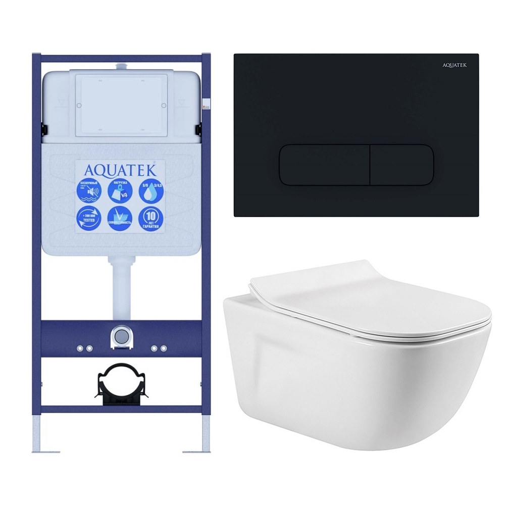 Комплект инсталляции с унитазом AQUATEK ДИВА-017 4в1 (рама INS-0000012, клавиша KDI-0000017, унитаз AQ2012-00) ДИВА-017 4в1