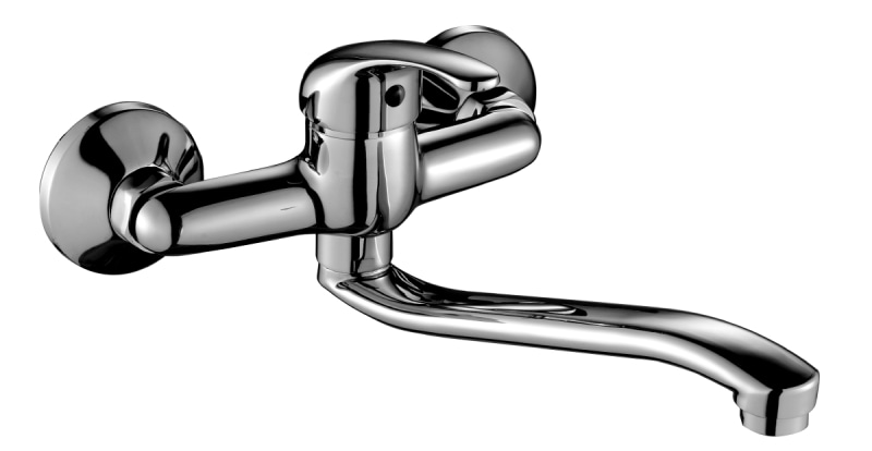 Смеситель для кухни Rossinka Silvermix A35-24 одноручный настенный с нижним изливом хром A35-24