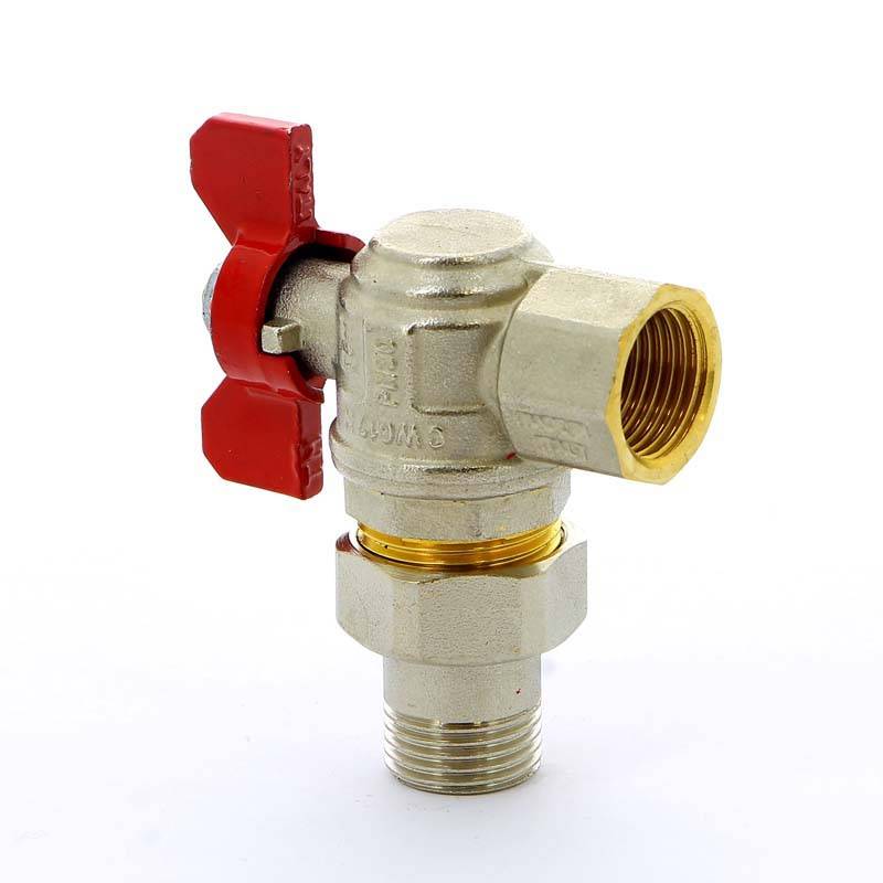 Кран шаровой Tiemme угловой НВ с разъемным соединением для коллектора бабочка 1/2 2120008