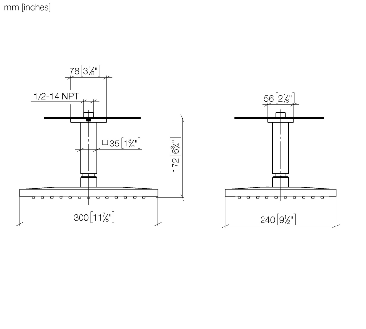Верхний душ Dornbracht 300x240 мм потолочный цвет платина сатинированная 2877371006