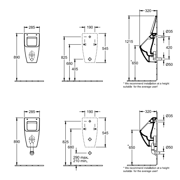 Писсуар Villeroy & Boch Venticello 285х315х545 мм альпийский белый 5504R101
