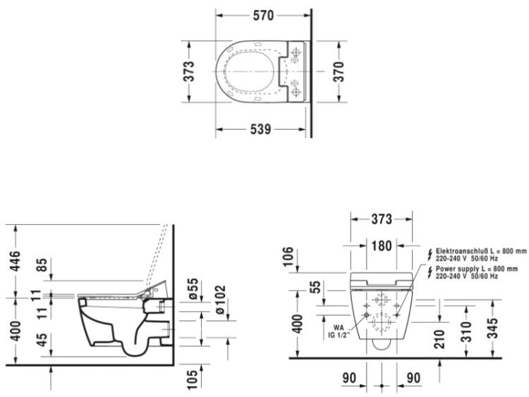 Унитаз подвесной Duravit ME by Starck 370x570x355 мм для SensoWash белый 2528590000