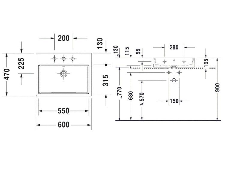 Раковина Duravit Vero Air 600x470 мм 1 отверстие под смеситель 2350600000