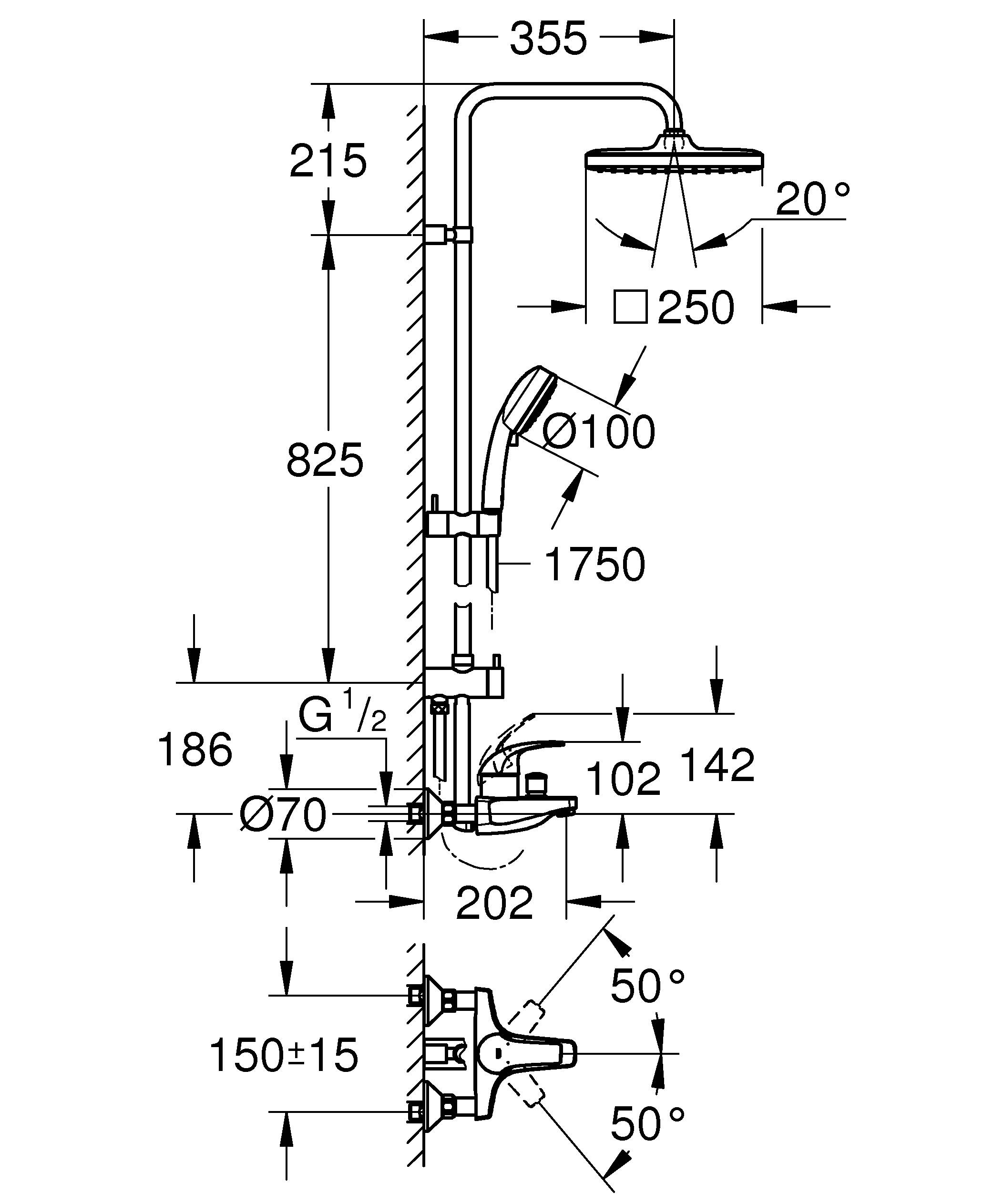 Душевая система GROHE Tempesta Cosmopolitan 250 со смесителем для ванны хром 26693000