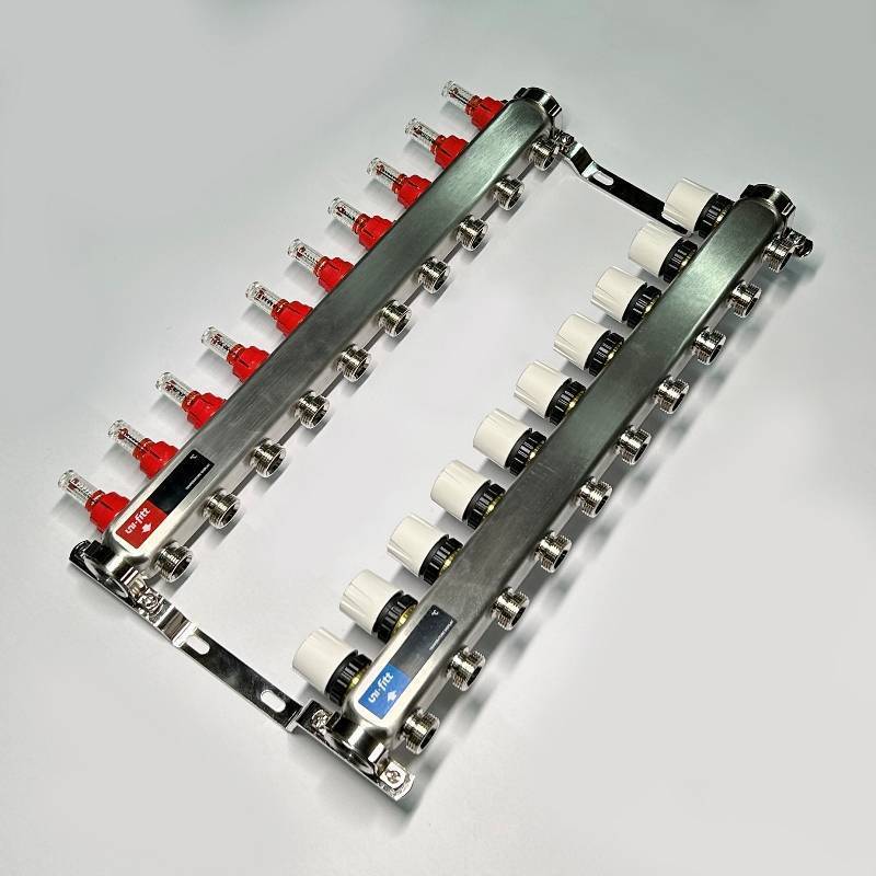 Коллекторная группа STOUT 1 x 10 выходов 3/4 с расходомерами и термостатическими вентилями без концевых групп нержавеющая сталь 450W4310