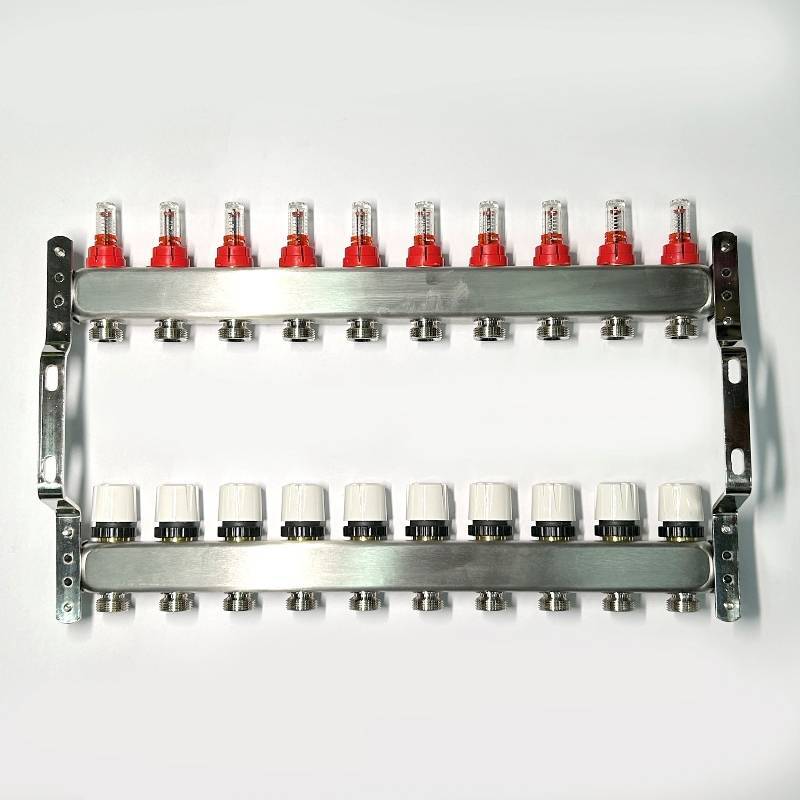 Коллекторная группа STOUT 1 x 10 выходов 3/4 с расходомерами и термостатическими вентилями без концевых групп нержавеющая сталь 450W4310