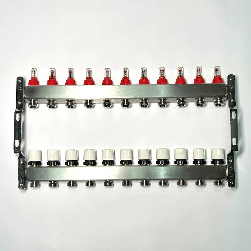 Коллекторная группа 1 x 11 выходов 3/4 STOUT с расходомерами из нержавеющей стали без концевых групп 450W4311