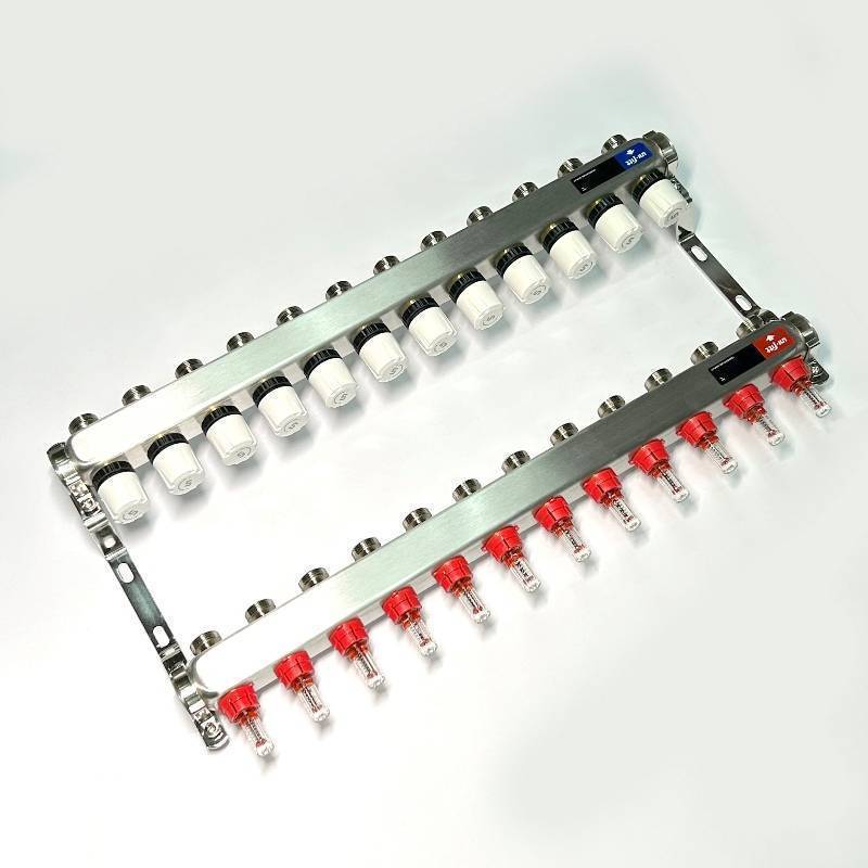 Коллекторная группа 1 x 12 выходов 3/4 STOUT с расходомерами из нержавеющей стали без концевых групп 450W4312