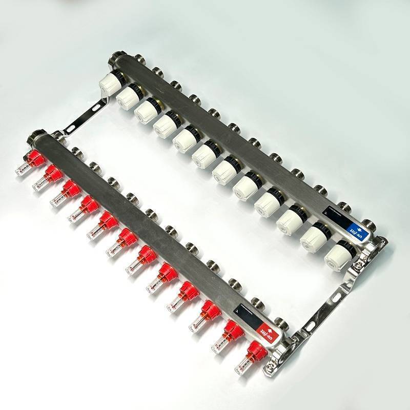 Коллекторная группа 1 x 12 выходов 3/4 STOUT с расходомерами из нержавеющей стали без концевых групп 450W4312