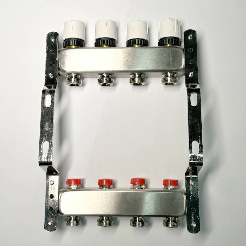 Коллекторная группа 1 x 4 выхода 3/4 STOUT с балансировочными клапанами из нержавеющей стали без концевых групп 451W4304