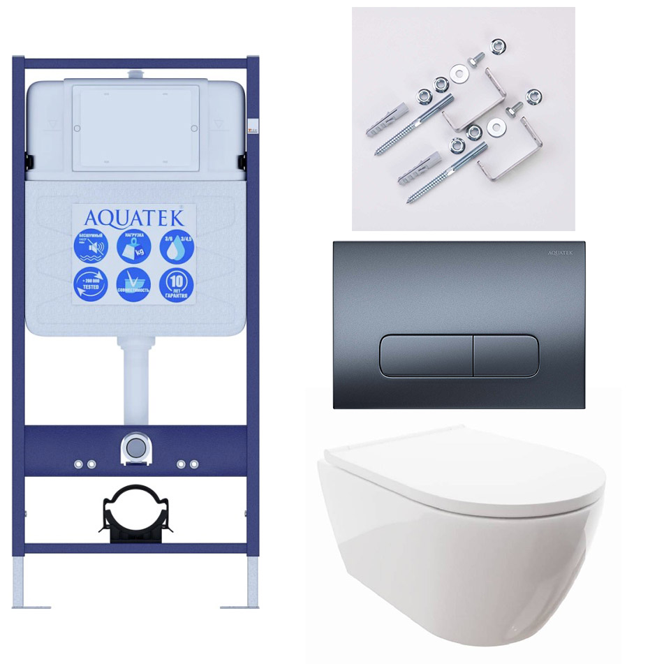 Комплект инсталляции 4 в 1 Aquatek Поларис (рама Standard, унитаз AQ0700-00, сиденье soft-close, панель KDI-0000034) ПОЛАРИС-034