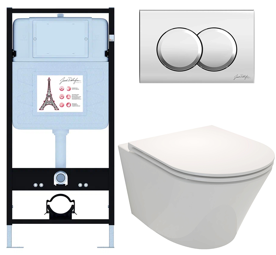 Унитаз с инсталляцией Jacob Delafon Rodin+ сиденье тонкое микролифт клавиша хром E21750RU-CP