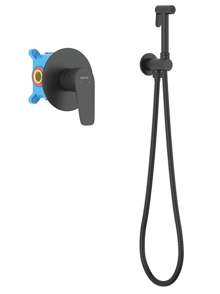 Набор с гигиеническим душем AQUATEK БЕТТА (смеситель + лейка + шланг) матовый черный AQ1119MB