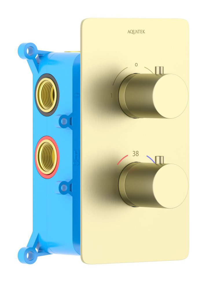 Смеситель термостатический для ванны Aquanet Европа 2 режима комплект со скрытой частью шлифованное золото AQ1392BG