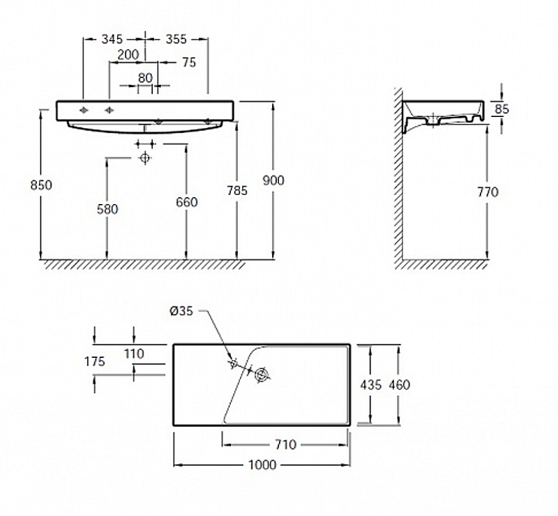 Раковина-столешница Jacob Delafon Rythmik 100 см EXN112-Z-00