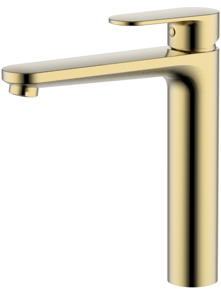 Смеситель для раковины Aquanet Ника высокий 190 мм без донного клапана шлифованное золото AQ1804BG