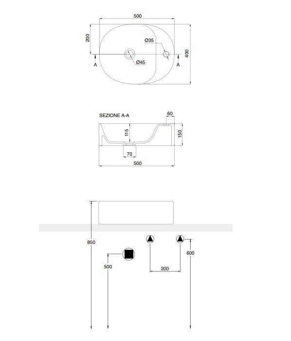 Раковина накладная Scarabeo Skinny 500x400x150 мм с 1 отверстием для смесителя, цвет Pearl, 540441