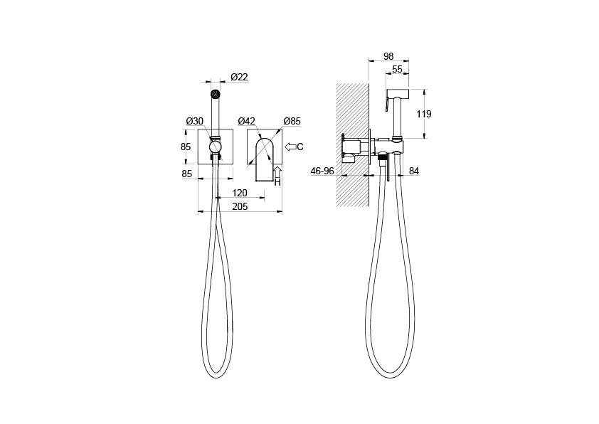 Комплект для гигиенического душа Aquanet Лира встроенный 2 отверстия хром AQ1420CR