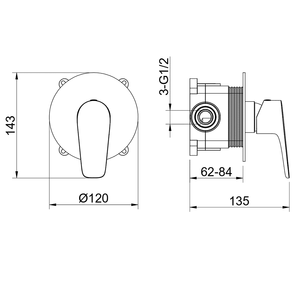 Смеситель для душа Aquanet Бетта скрытого монтажа 1 режим оружейная сталь AQ1166BGM