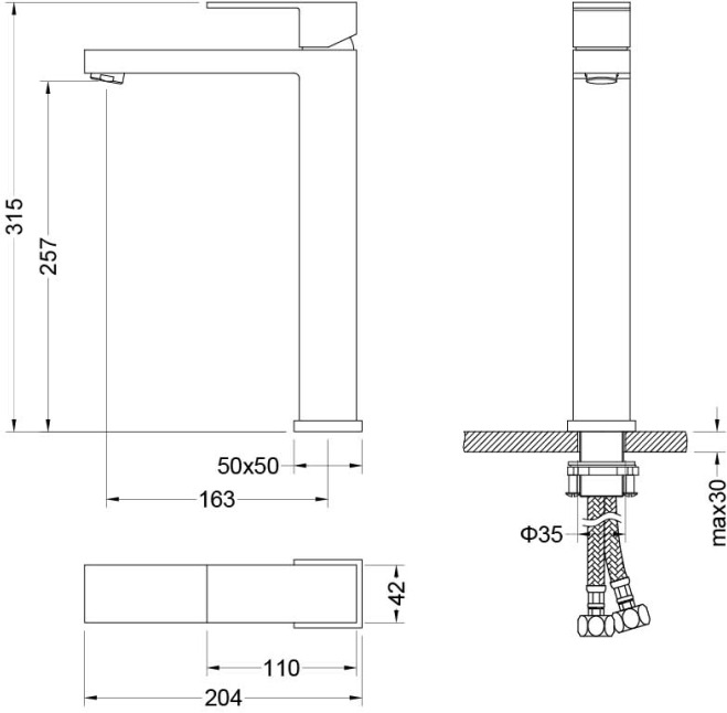 Смеситель для раковины Aquanet Либра высокий 257 мм без донного клапана AQ1604CR