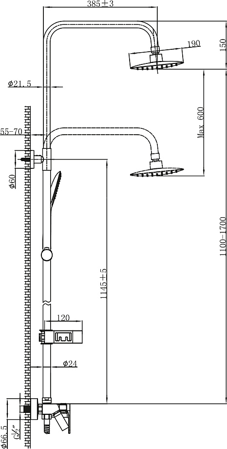 Душевая система Lemark Tropic со смесителем для ванны и верхним душем черный LM7002BL