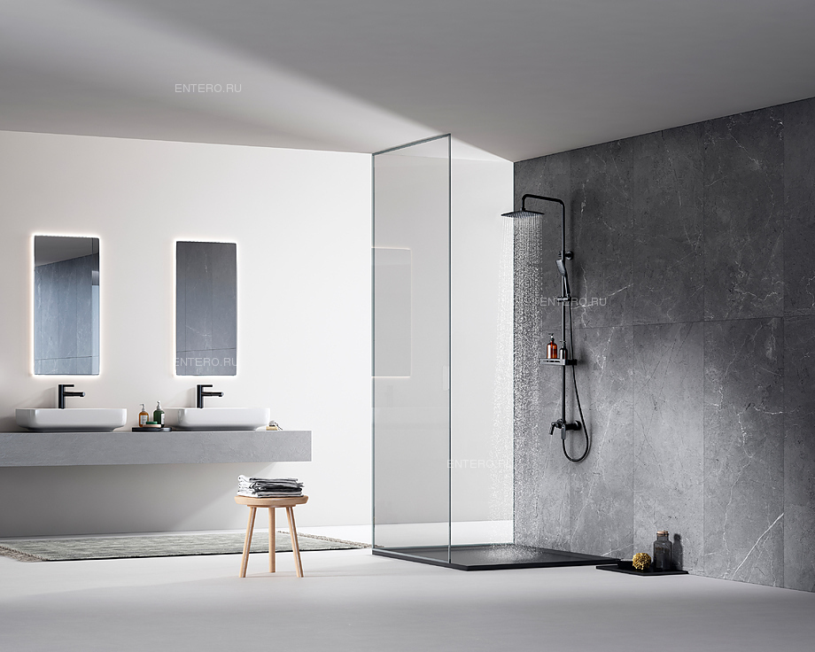 Душевая система Lemark Tropic со смесителем для ванны и верхним душем черный LM7002BL