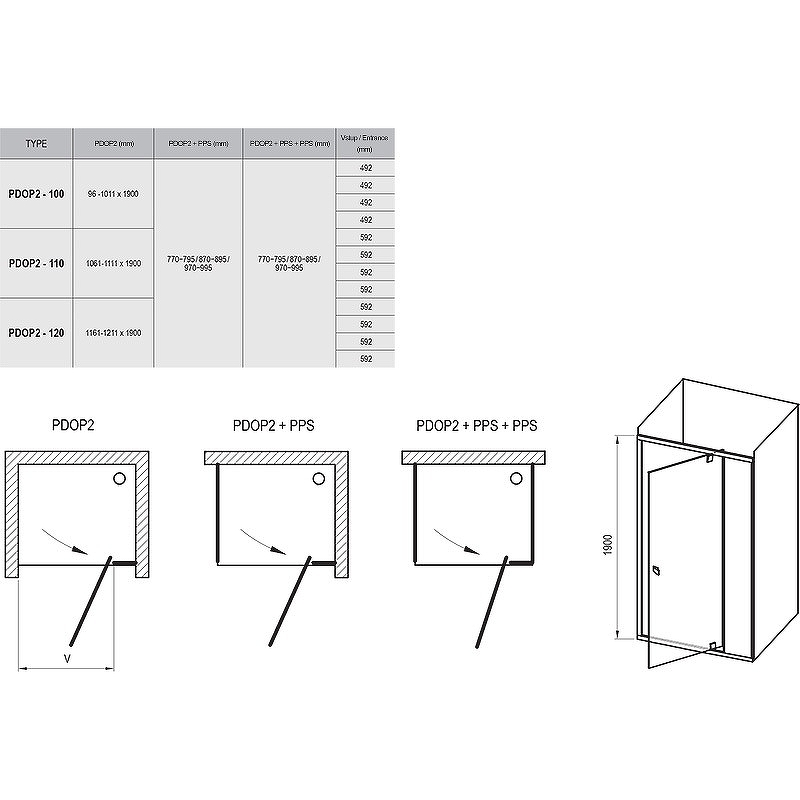 Душевая дверь двухэлементная Ravak Pivot PDOP2-100 черный транспарент 03GA0300Z1