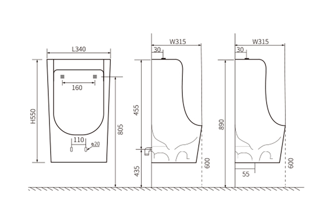 Писсуар настенный Aquatek горизонтальный выпуск со смывным механизмом AQ3040-F-00