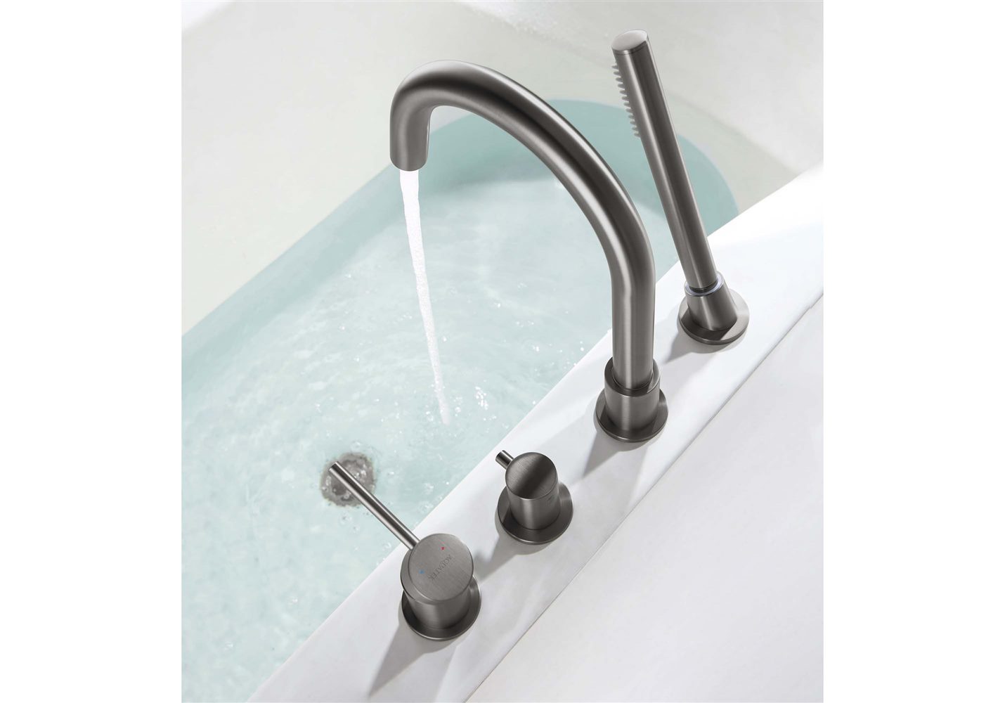 Смеситель на борт ванны Aquanet Европа на 4 отверстия оружейная сталь AQ1348BGM