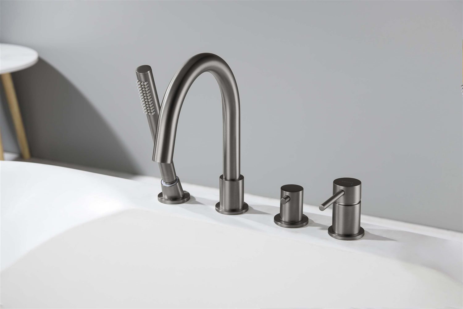 Смеситель на борт ванны Aquanet Европа на 4 отверстия оружейная сталь AQ1348BGM