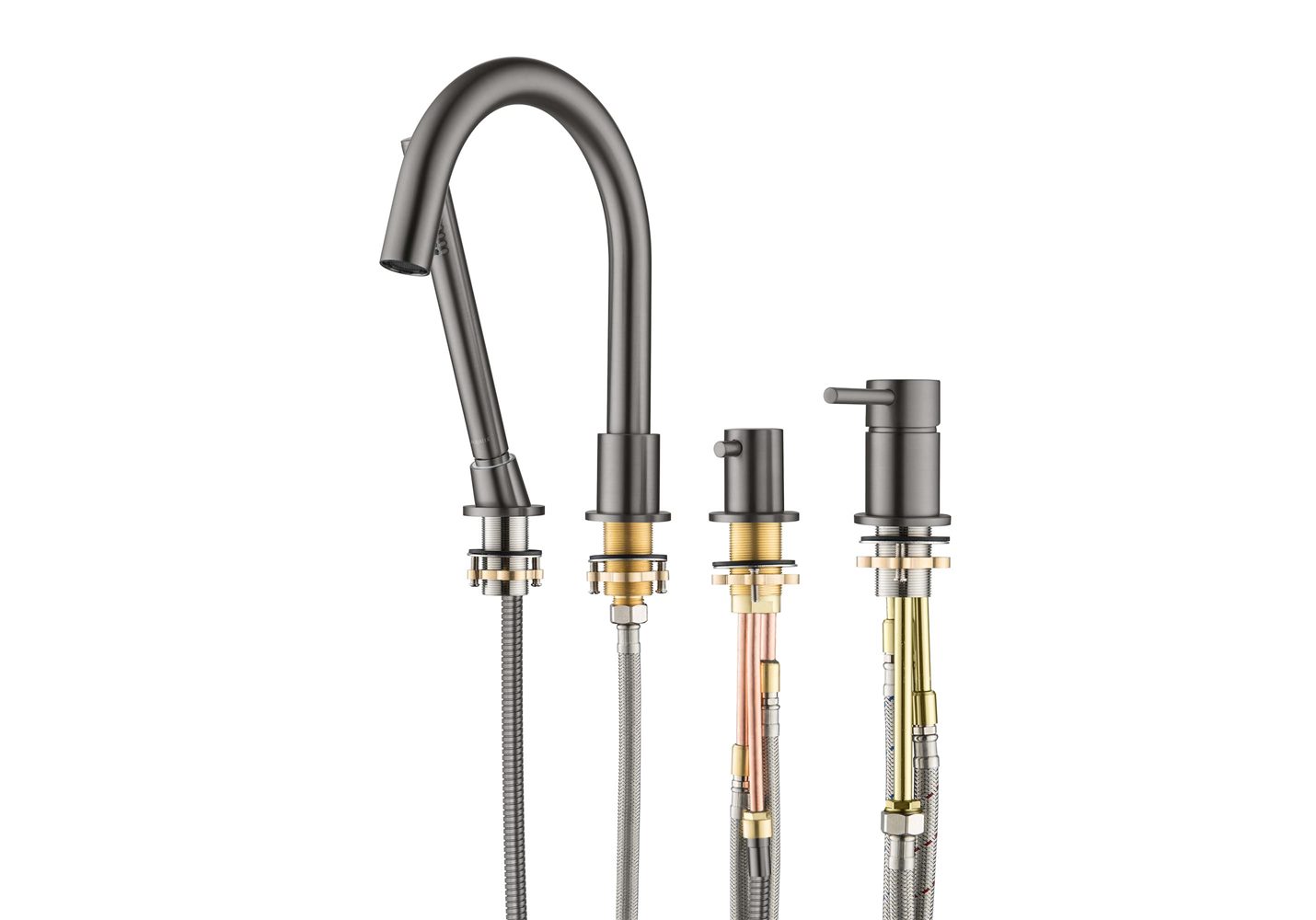 Смеситель на борт ванны Aquanet Европа на 4 отверстия оружейная сталь AQ1348BGM