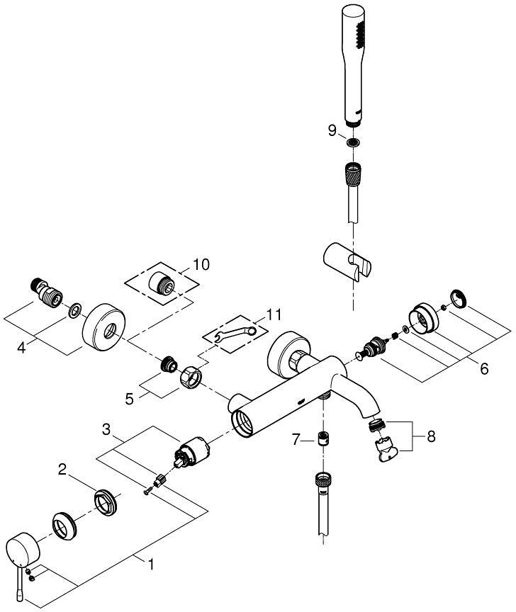Смеситель для ванны GROHE Essence с душевым гарнитуром хром 33628001