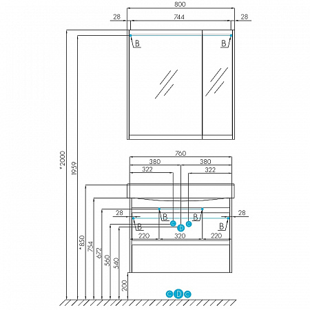 Комплект AQUATON Нортон 80 тумба, раковина Беверли 80 1A2489K0NT010